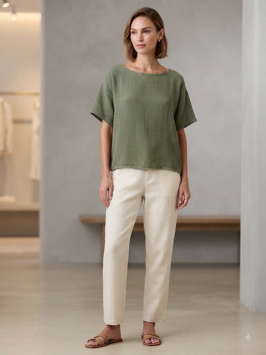 Eileen Fisher Tops - Eileen Fisher Olive Green Short-Sleeve Boxy Tee